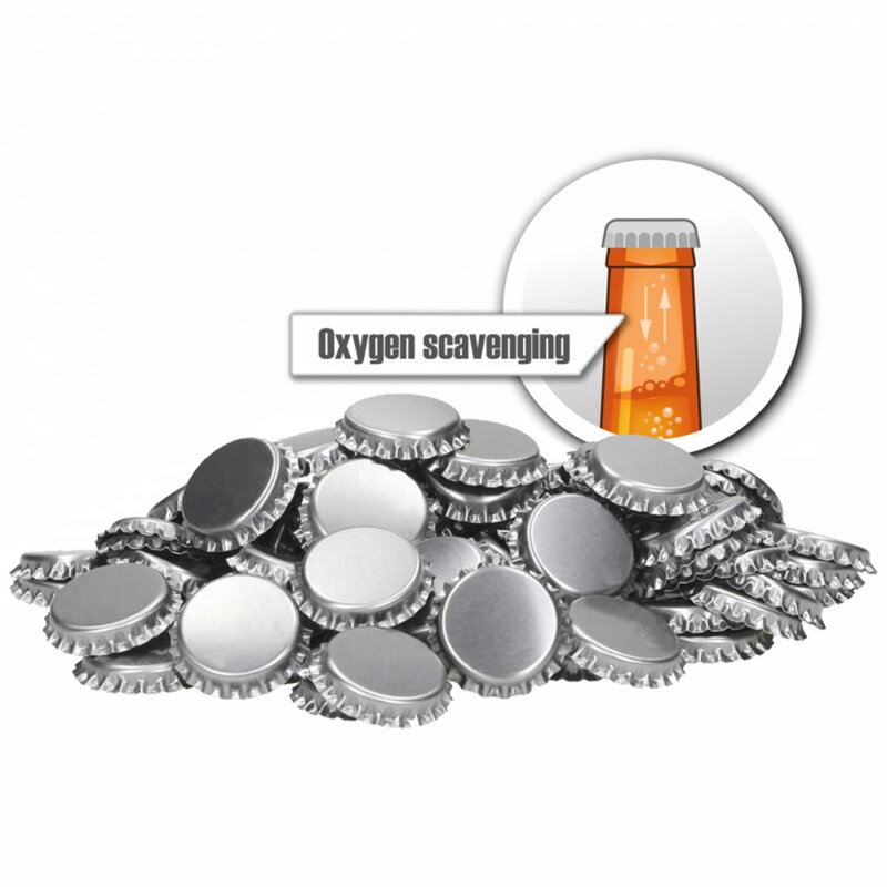 Korunkové uzávery 26 mm strieborné – 10 000 ks – s pohlcovaním kyslíka Korunkové uzávery 26 mm strieborné – 10 000 ks – s pohlcovaním kyslíka